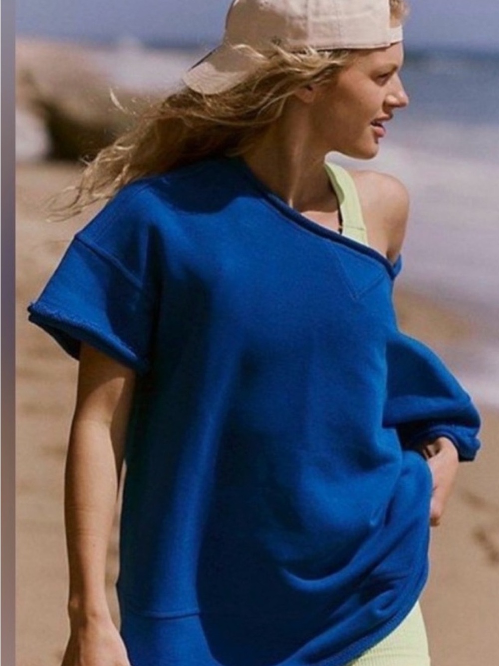 Free People Cruise Sweatshirt Tee  Royal Blue Off-Shoulder Sweatshirt